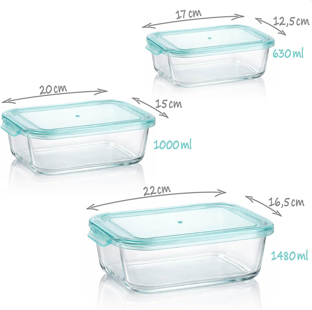 com-four® 6x Auflaufformen aus Borosilikatglas mit Deckel - hitzebeständige Glasformen für Ofen, Mik