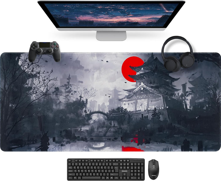 Mousepad,XXL Japanische Kunst Mauspads,Überdimensionales rutschfeste Gummimatten Gaming-Mauspads,Was
