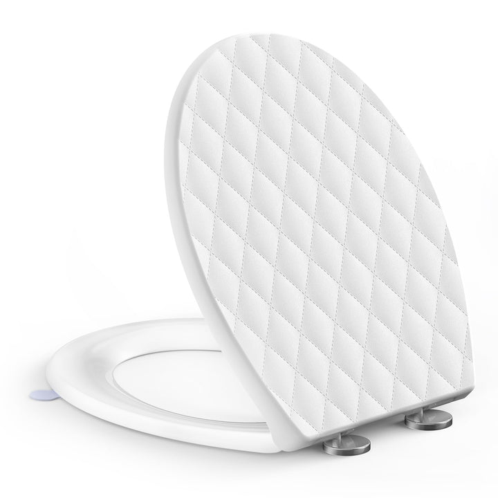 WC Sitz mit Absenkautomatik Oval Weiss, Toilettendeckel mit Rauten, Klobrille mit Schnellverschluss,