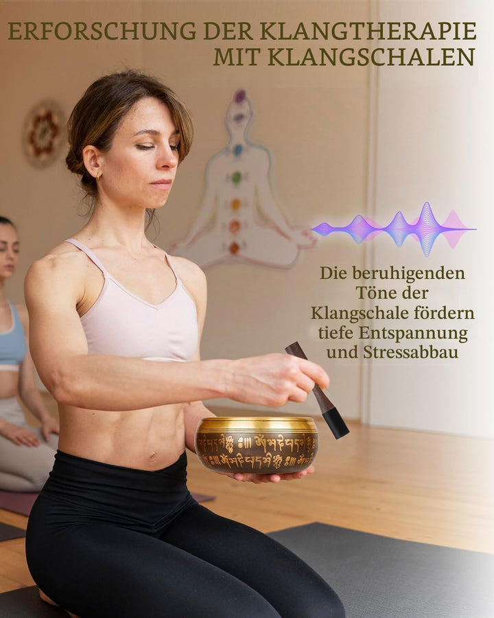 Grosse Tibetische Klangschale, Handgefertigt in Nepal für Yoga, Chakra-Heilung, Stressabbau, Selbstp