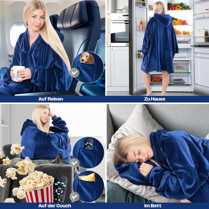 KESSER® Hoodie Decke Kuscheldecke mit Ärmeln Deckenpullover Vielseitig Tragbare Decke zum Anziehen f