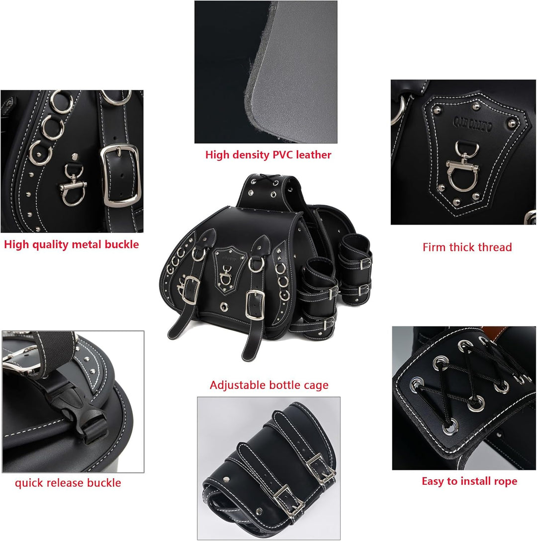 Hochdichtes Leder-Motorrad-Saddebags,Überwurftaschen, Gepäckträger, Seitentaschen mit Getränkehalter