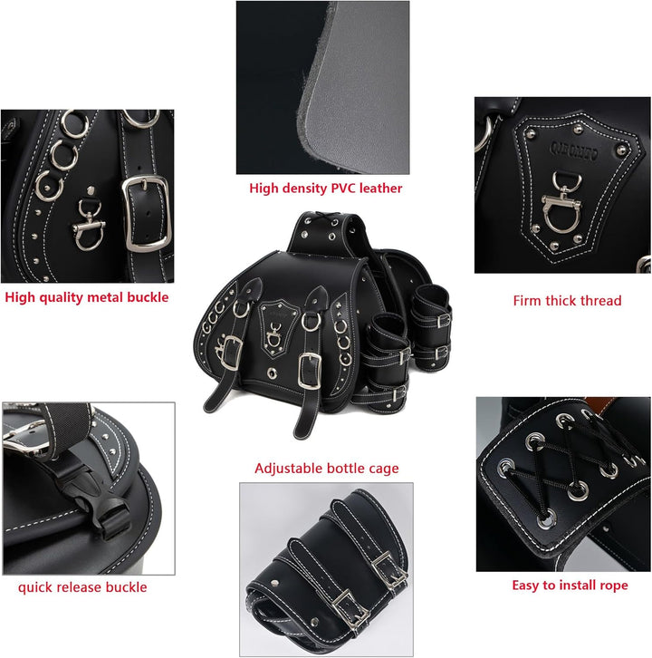 Hochdichtes Leder-Motorrad-Saddebags,Überwurftaschen, Gepäckträger, Seitentaschen mit Getränkehalter