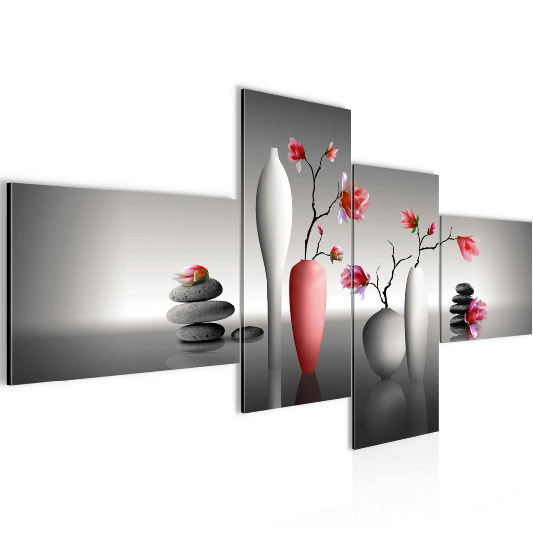 Runa Art Bild Modern Blumen Magnolien - Made in Germany - Wandbilder Spa Rot Grau 4 Teilig 036542b 1