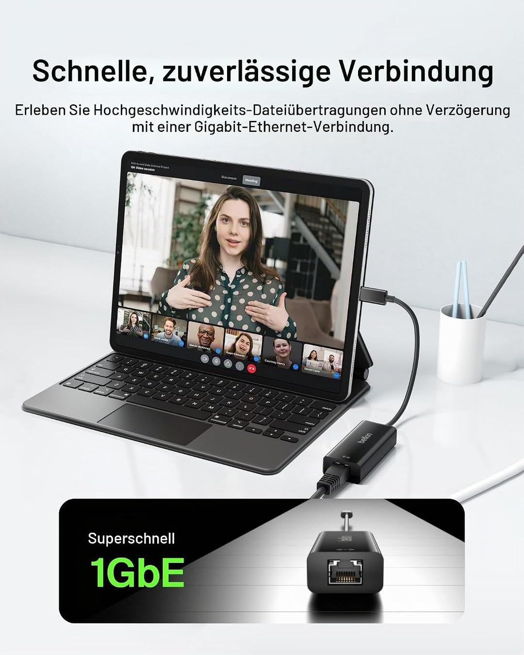 Belkin USB-C auf Gigabit Ethernet Adapter (15cm, USB-C Stecker, RJ45-Buchse, unterstützt 10/100/1000