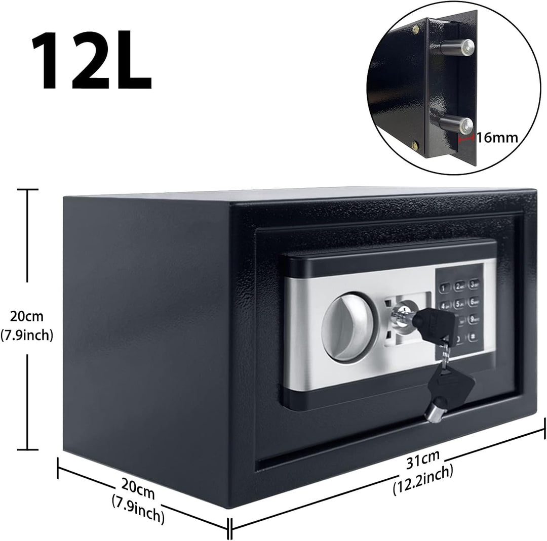 Aufun Elektronischer Safe Tresor 12L mit Batteriebox 2 Sicherheitsschlüssel | Möbeltresor Boden Wand