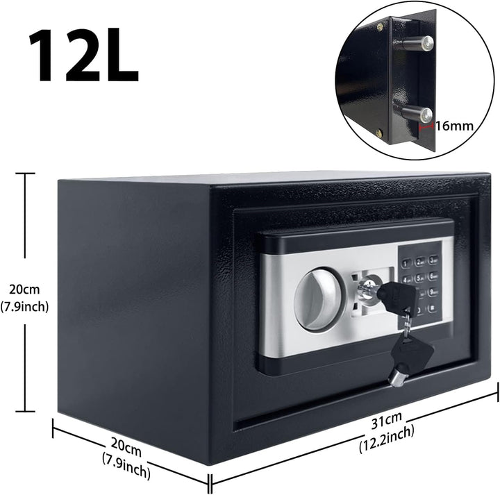 Aufun Elektronischer Safe Tresor 12L mit Batteriebox 2 Sicherheitsschlüssel | Möbeltresor Boden Wand