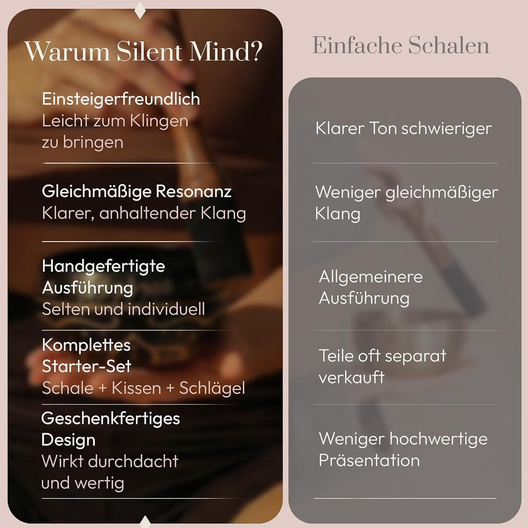 Silent Mind Klangschale Ø9cm Bronze – Handgefertigtes Komplett-Set mit Kissen und Klöppel, für Anfän