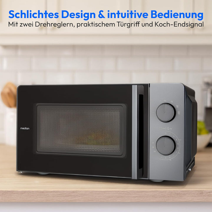 MEDION Mikrowelle klein (20 Liter, 700 Watt kompakt und platzsparend, 5 Mikrowellenstufen, Auftaufun