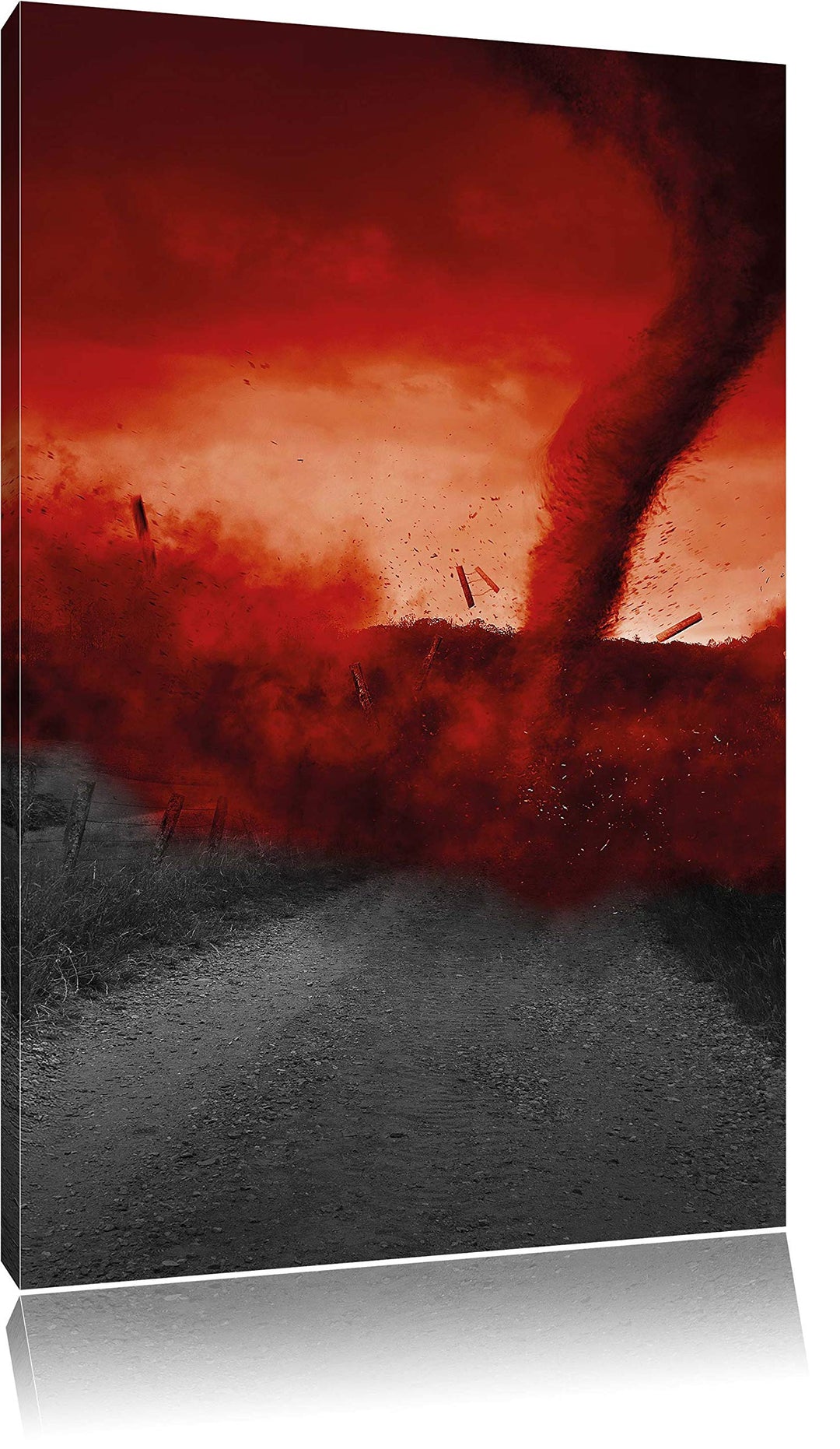 Pixxprint Roter stürmischer Tornado schwarz/weiss / 100x70cm Leinwandbild bespannt auf Holzrahmen/Wa