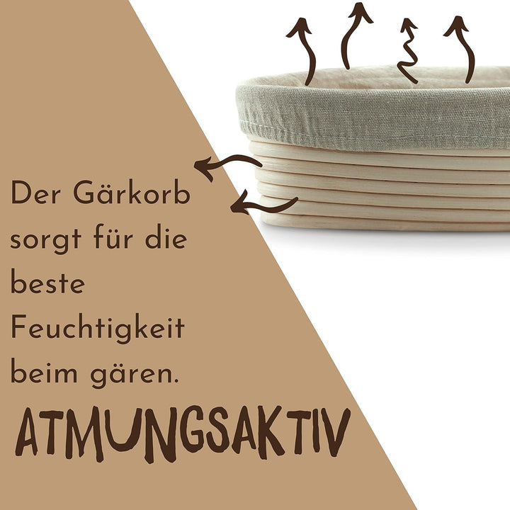 Gärkorb 2er Set + Teigschaber, 2 Gärkörbe für Brot und Brotteig - Peddigrohr (oval, 28 und 35 cm) mi