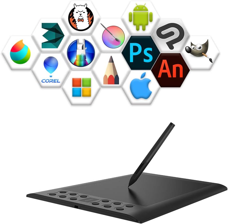 GAOMON M106K PRO Grafiktablett zum Zeichnen & zur Fotobearbeitung mit 8192 Druckstufen Battrielosem
