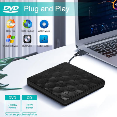 Comter Externes CD DVD Laufwerk, USB 3.0 USB-C Portable DVD/CD Leser und CD DVD-/+RW Brenner/Plug&Pl