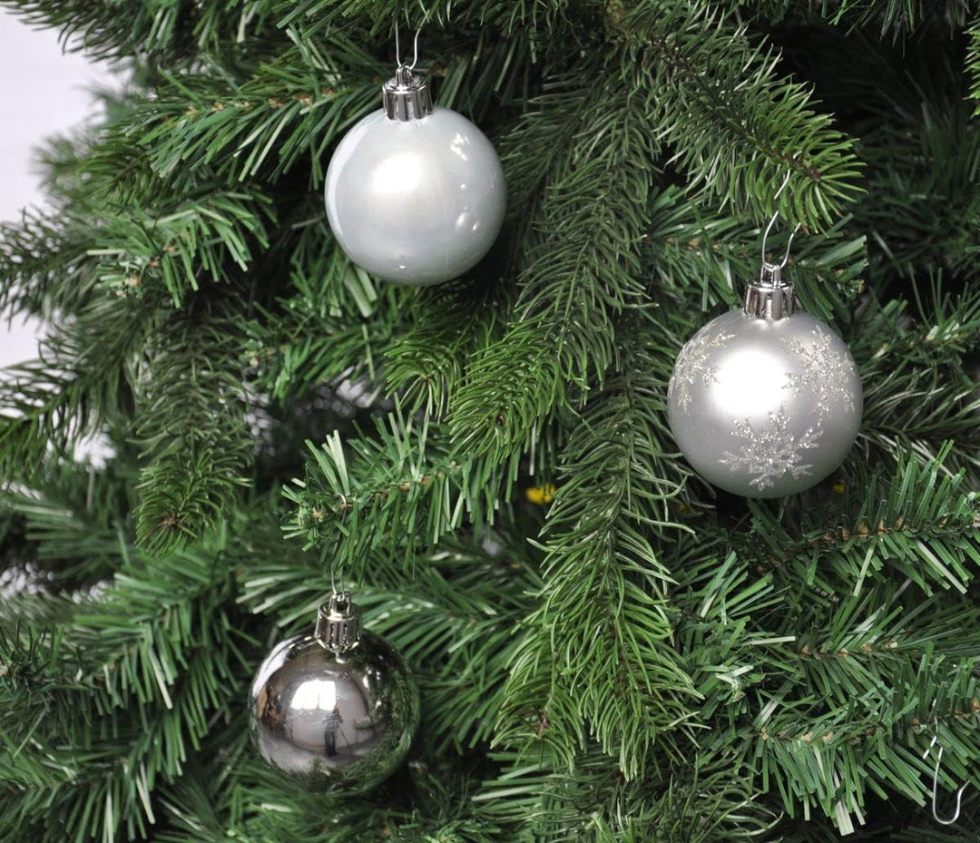 64x Kunststoff Christbaumkugeln 6cm Kugel Box Glanz Glitzer Matt Dekor Inge Glas, Farbe:Silber Silve