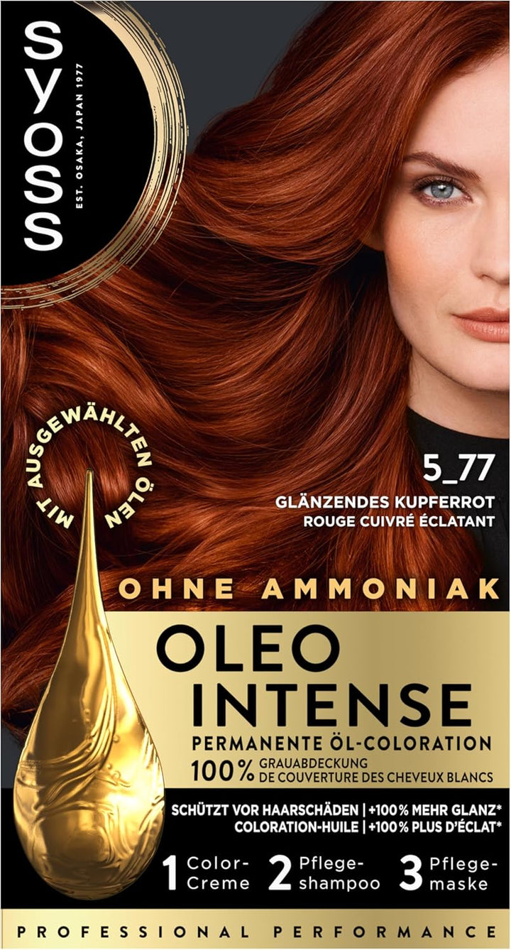 Syoss Oleo Intense Öl-Coloration 5-77 Glänzendes Kupferrot Stufe 3 (115 ml), dauerhafte Haarfarbe mi
