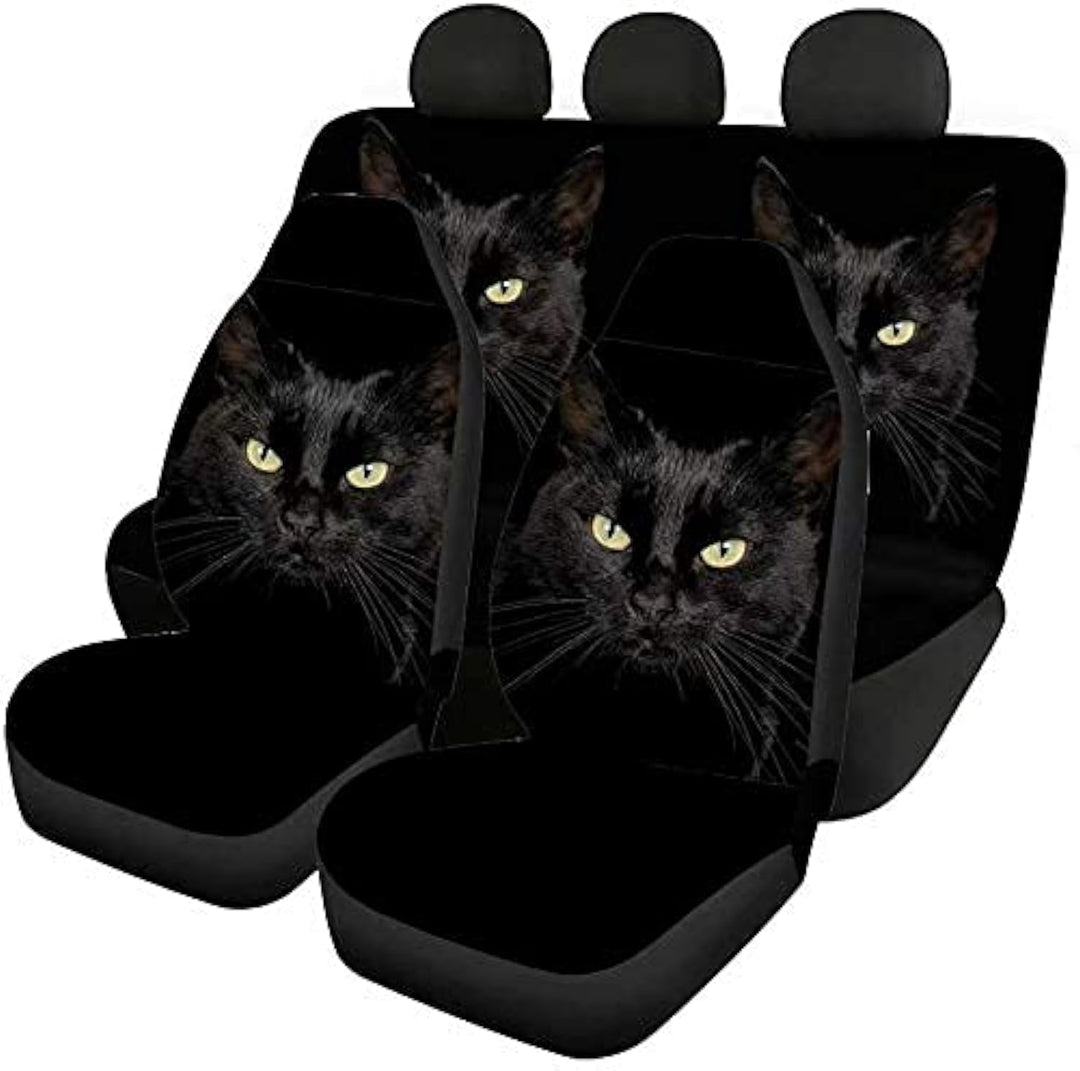 chaqlin Animal Black Cat Print Auto Vordersitzbezüge + Rückenschaufelsitzschutz Kompletter Satz von
