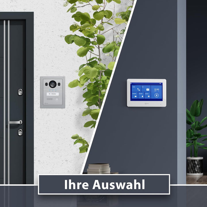 GOLIATH Basic Video Türsprechanlage, 2 Draht Bus, 2X 7 Monitor, Unterputz Türklingel mit Kamera, Geg