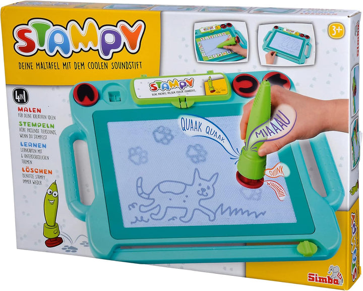 Simba 106334629 - Stampy Maltafel für Kinder, 41x29cm, magnetische Zaubertafel mit Sound-Stift, 4 Ti