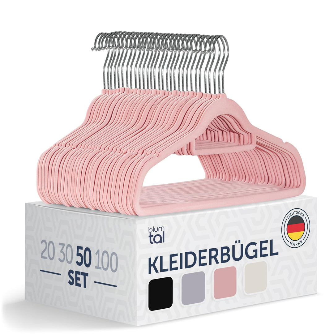 Blumtal Kleiderbügel 50 Stück - Kleiderbügel Samt 360° drehbar und belastbar - Kleiderbügel platzspa