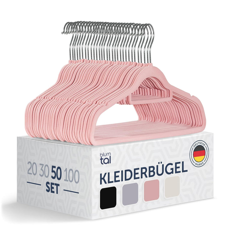 Blumtal Kleiderbügel 50 Stück - Kleiderbügel Samt 360° drehbar und belastbar - Kleiderbügel platzspa