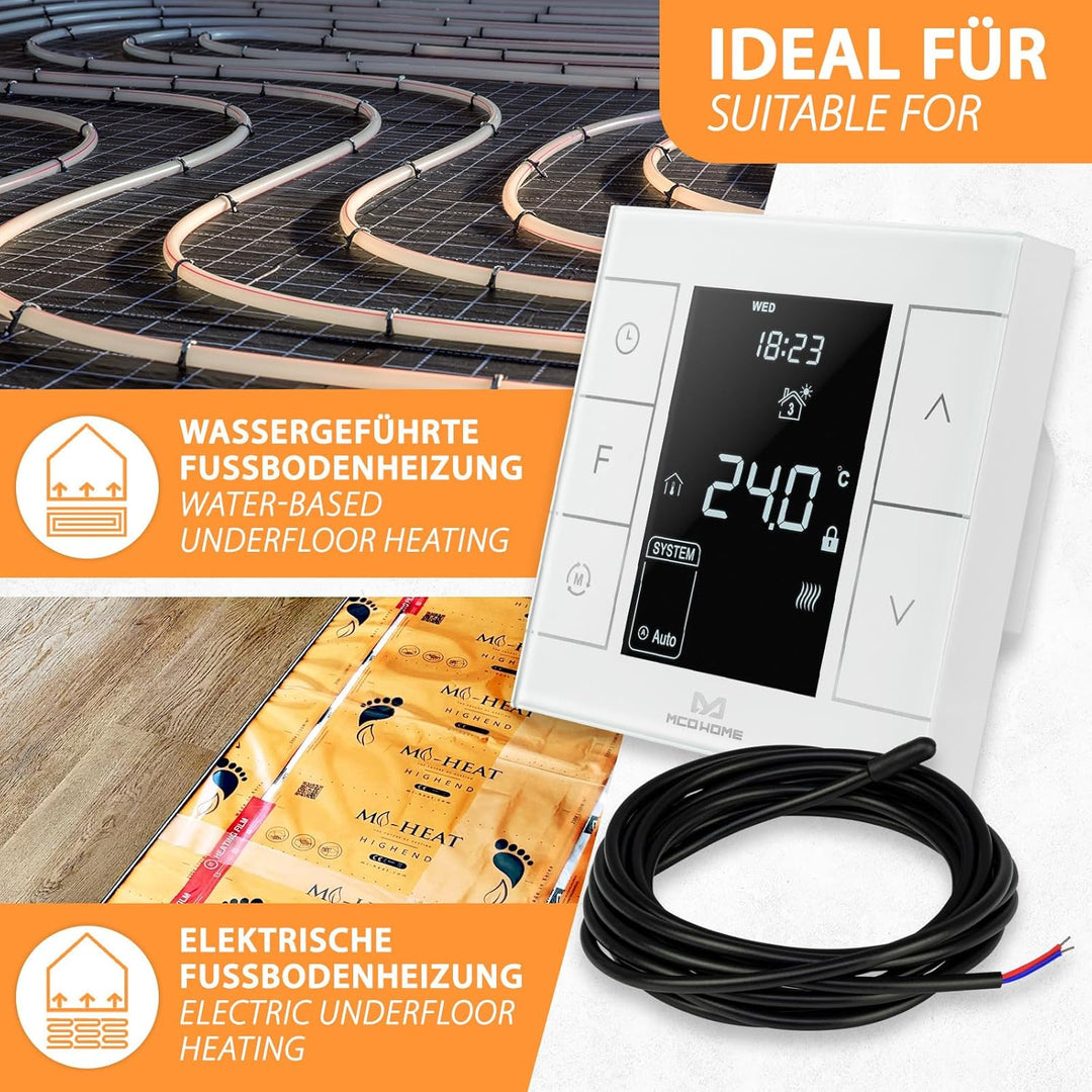 MCO Home Z-Wave Raumthermostat MH7H-EH für Fussbodenheizung & Infrarot-Heizung/Z-Wave Smarthome komp
