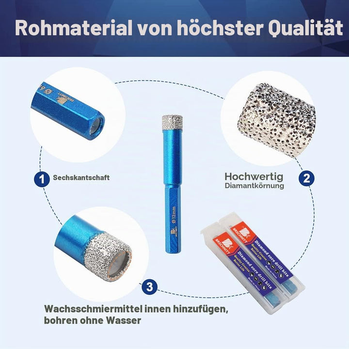 Diamant Trockenbohrer Fliesenbohrer 12mm - BRSCHNITT Sechskant-Schaft fliesenbohrer set Lochsäge für