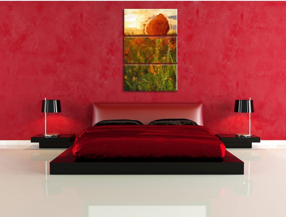 Pixxprint Mohnfeld Kunst Pinsel Effekt 3-Teiler Leinwandbild 120x80 Bild auf Leinwand