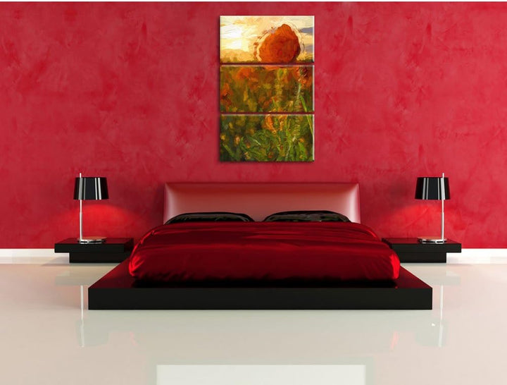 Pixxprint Mohnfeld Kunst Pinsel Effekt 3-Teiler Leinwandbild 120x80 Bild auf Leinwand
