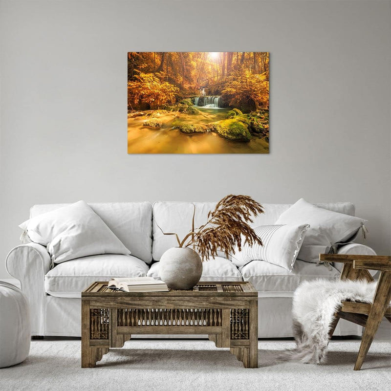 ARTTOR Bilder auf Leinwand Wald Bach Tropen Natur Leinwandbild 70x50cm Wandbilder Dekoration Wohnzim