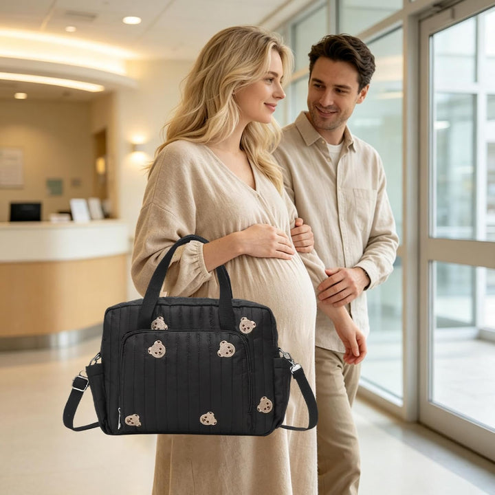 Generisch Wickeltasche für Kita Niedlicher Bärenstickerei-Windelbeutel Mit Schwarz, Schwarz