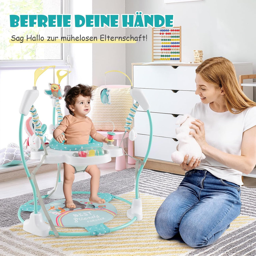 GOPLUS 3 in 1 Baby Jumperoo, Spring- und Spielcenter mit 360° drehbare Sitz, Spielzeug & Musiktablet