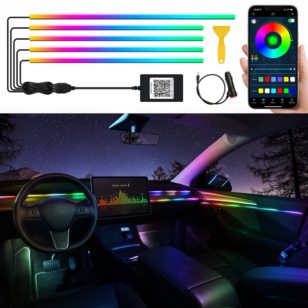 Acrylic Interior Car LED Strip Light with Wireless APP, RGBIC Dreamcolor 5 in 1 Ambient Lighting Kit