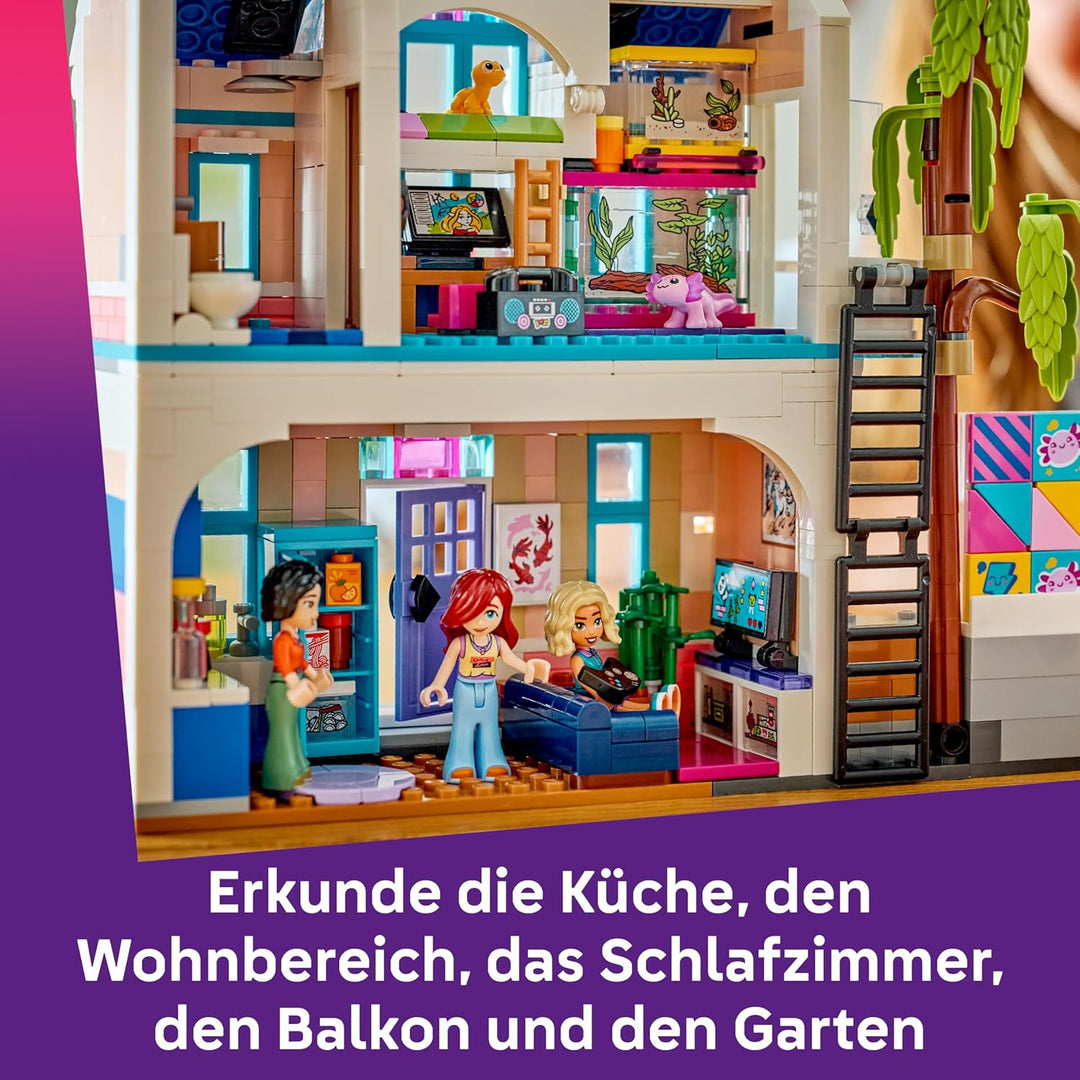 LEGO Friends Lianns Familienhaus - Miniatur Spielset mit Garten, 4 Mini Puppen, Axolotl- &amp; Gecko Tie