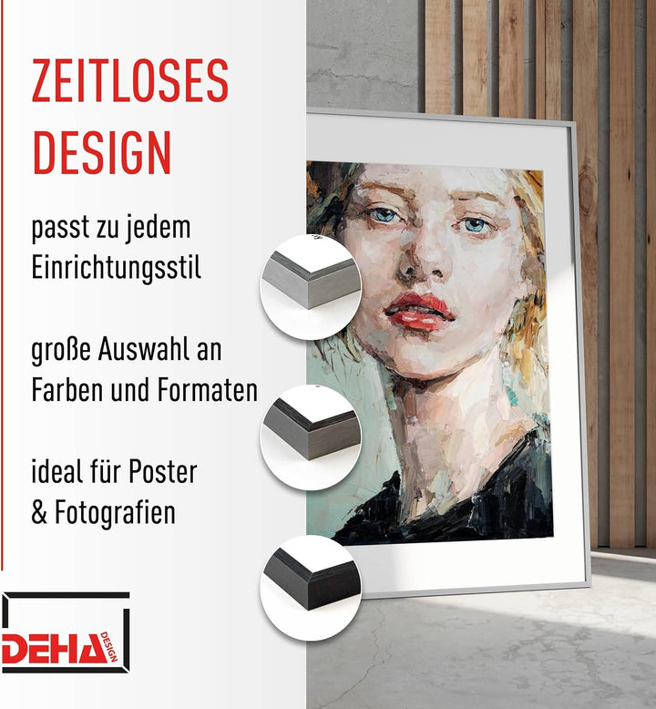 DEHA Design Bilderrahmen Tribeca, 50x70 cm, Aluminium Schwarz Matt, bruchsicheres Acrylglas, für Pos