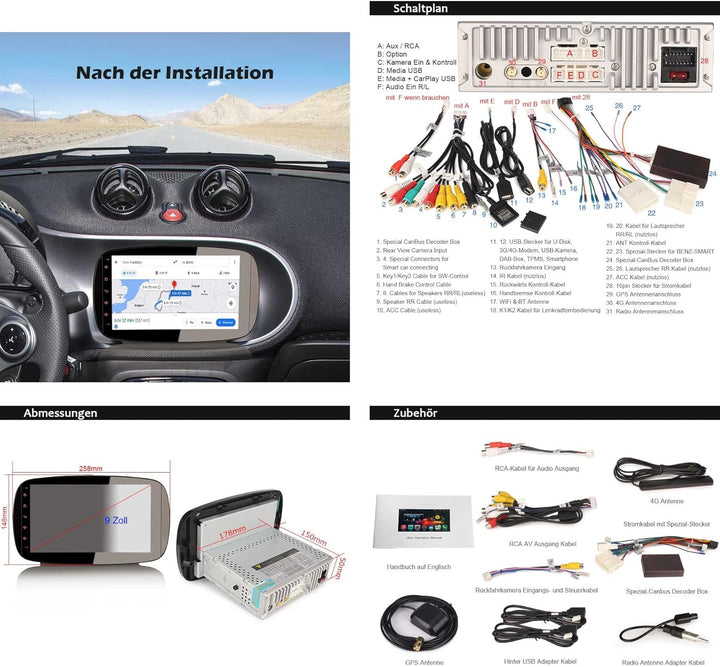 Erisin 8-Kern Android 13 Autoradio GPS Navigation für Mercedes-Benz SMART 9 Zoll HD Touchscreen Unte