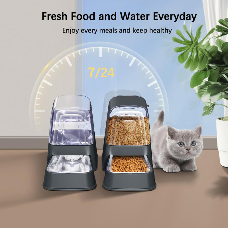 Hipidog Automatisches Futter- und Wasserspender-Set für Hunde und Katzen, mit Edelstahlnäpfen, Schwe