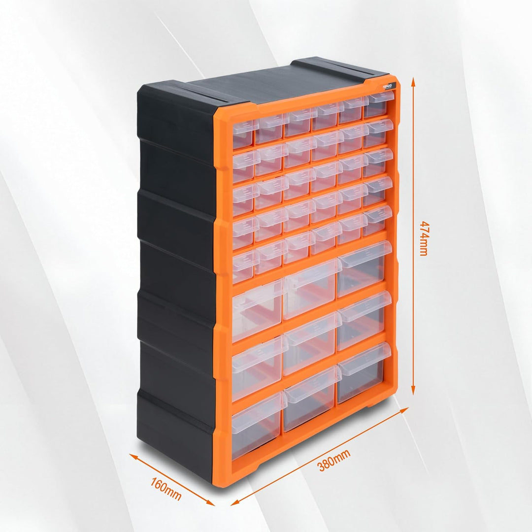 KENDO Kleinteilemagazin Schubladen - Sortierboxen für Kleinteile mit 39 Schubladen - Masse: 49.5 x 3