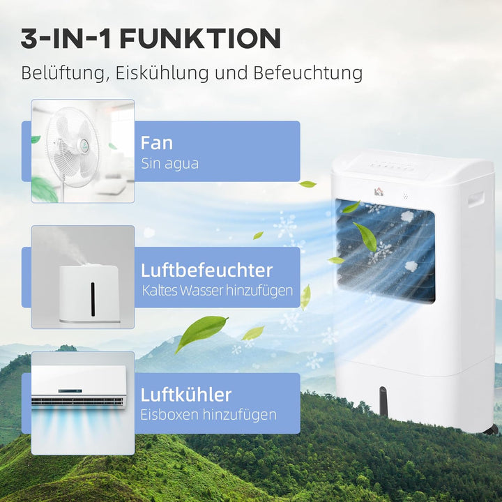 HOMCOM 3 in 1 Mobile Luftkühler mit Wasserkühlung und Luftbefeuchtung 15L Wassertank 60°oszillierend