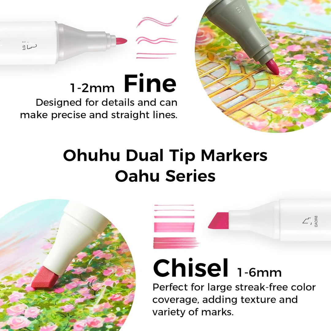 Ohuhu Pastel Marker Stifte, 48 Farben Permanent Marker Stiften Marker Pen verdoppelt spitzt Kunst Sk