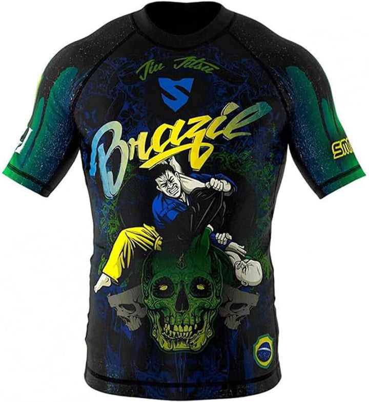 SMMASH Funktionsshirt Herren Rashguard Kurzarm Sportshirt MMA Thaibox Muay Thai Kickboxen Atmungsakt