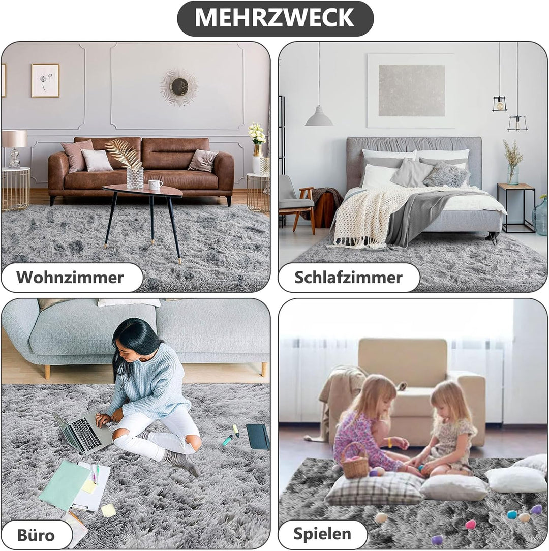 Bibykivn Teppich Wohnzimmer Hochflor Teppiche Waschbarer, 80x160cm Moderner Langflor Teppiche Anti-R