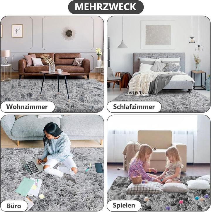 Bibykivn Teppich Wohnzimmer Hochflor Teppiche Waschbarer, 80x160cm Moderner Langflor Teppiche Anti-R