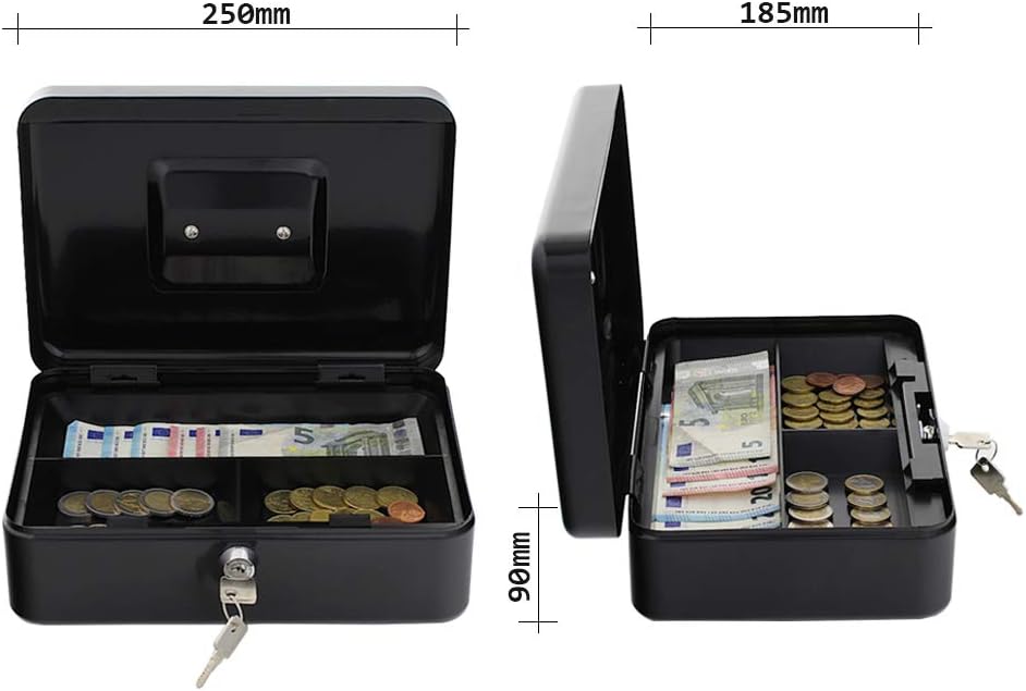 Rottner Geldkassette HomeStar Cash 3 schwarz Stahlblech herausnehmbarer Kleingeldeinsatz Griff Zylin
