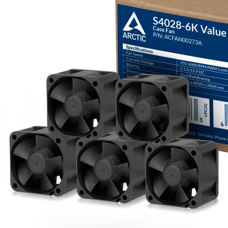 ARCTIC S4028-6K (5 Stück) - 40x40x28 mm Server Lüfter mit Doppelkugellager, 250-6000 rpm, PWM reguli