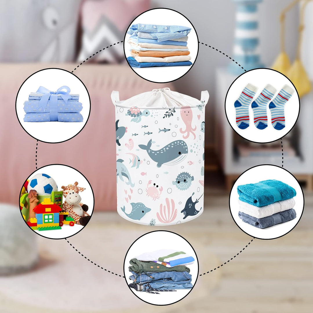 Clastyle 45L Meeres Tiere Seifenblasen Meerjungfrau Hai Rosa Blau Wäschekorb Weiss Delfine Quallen S