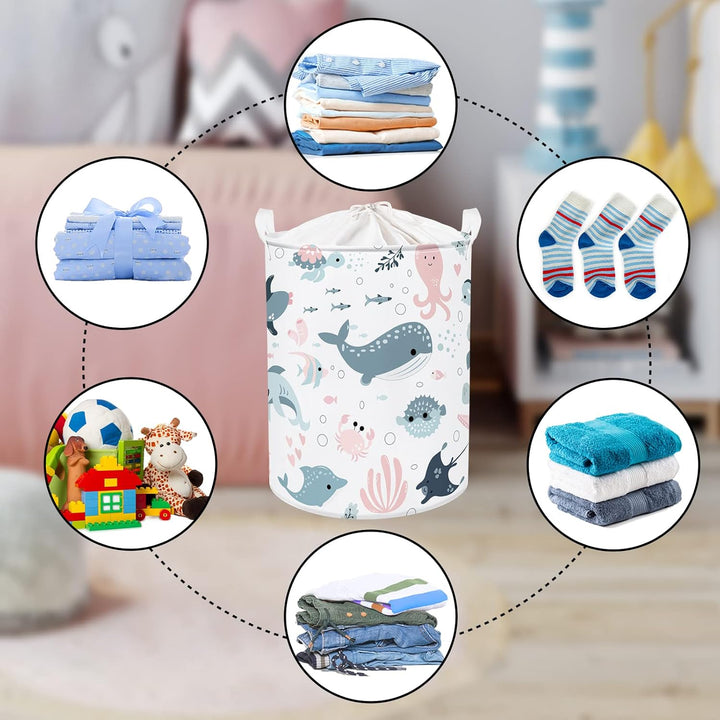 Clastyle 45L Meeres Tiere Seifenblasen Meerjungfrau Hai Rosa Blau Wäschekorb Weiss Delfine Quallen S