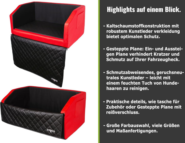 CopcoPet - Travel Bed Hundebett für Kofferraum 90x55x38cm Kunstleder - Kofferraumschutz Hund wassera