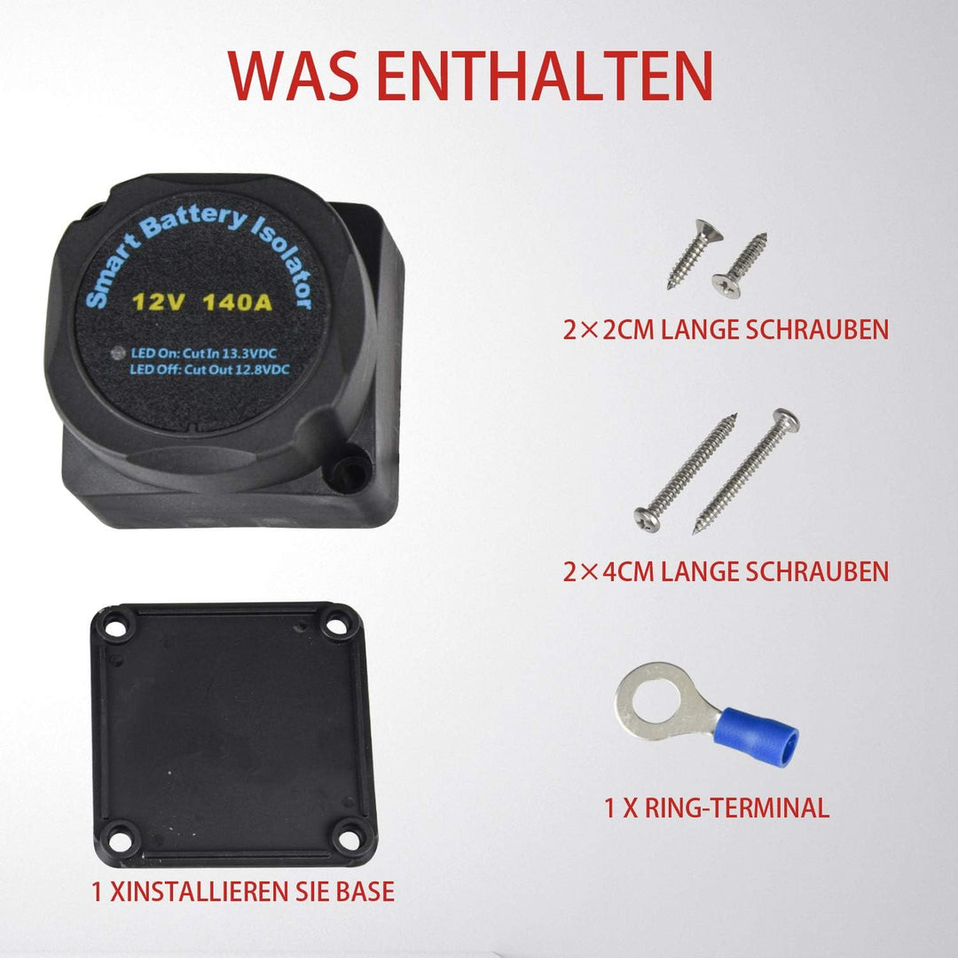 APIELE Doppelbatterie-Isolator-Kit 12 V 140 Ampere Spannungsempfindliches Relais VSR Automatisches L