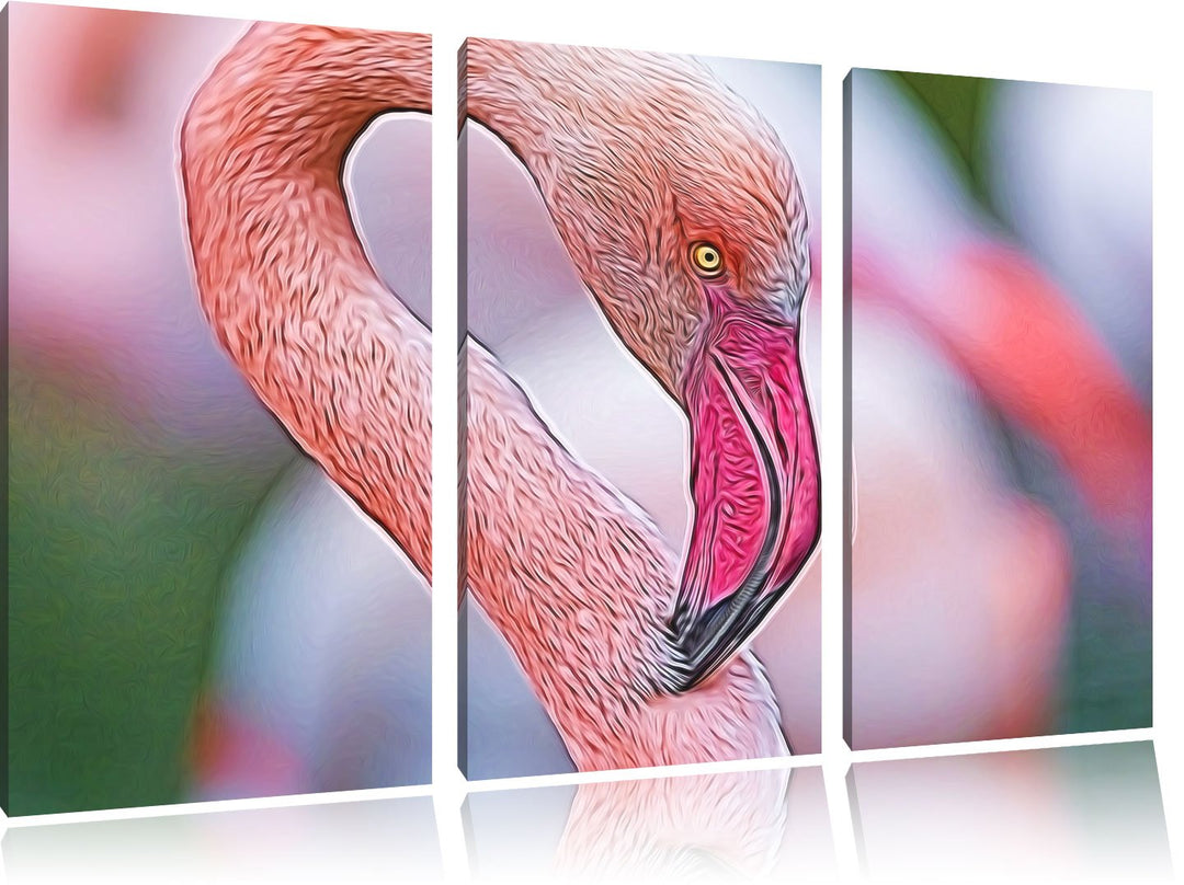 prächtiger Flamingo Spezial 3-Teiler Leinwandbild 120x80 Bild auf Leinwand, XXL riesige Bilder ferti