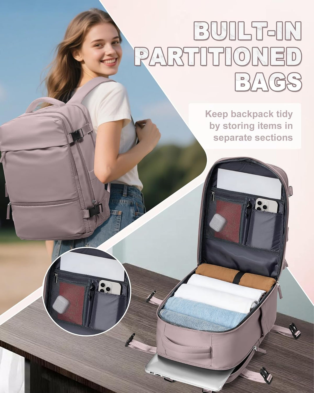 SZLX Grosser Reiserucksack Damen,Vakuum Rucksack mit Pumpe Ryanair Handgepäck 40x30x20 Herren, Wizza